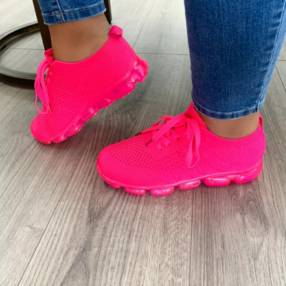 Hot Pink Athletic Sneakers with Knit Upper